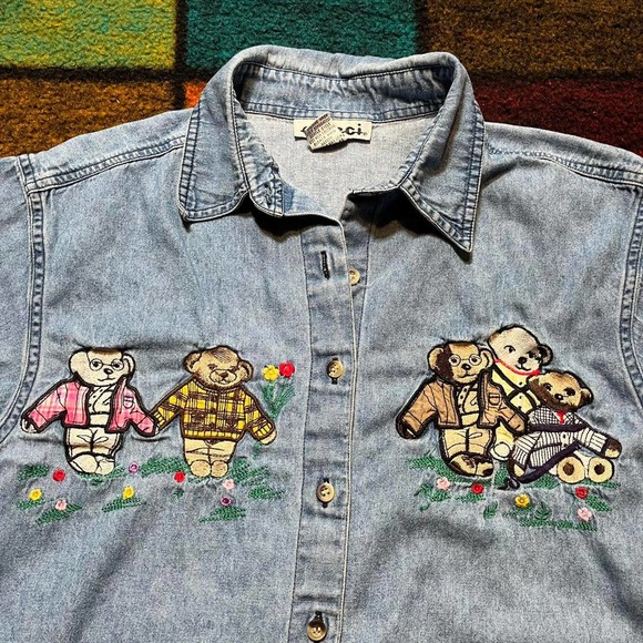 Vintage 90s Button Up Denim Top - Picture 2 of 6